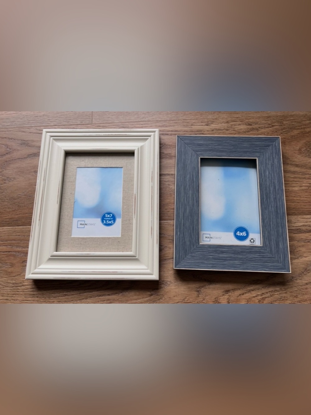 NEW Mainstays Farmhouse Frame Set Cream 5x7 & Chambray Blue 4x6